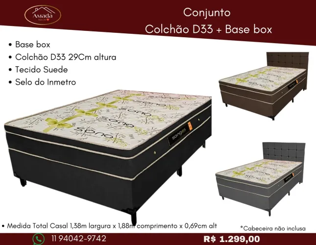 Conjunto colchão D33 + base box , à pronta entrega 