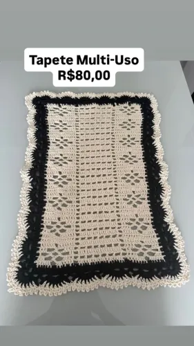 Tapete de Crochê Clássico - Preto e Bege - Acabamento Fino