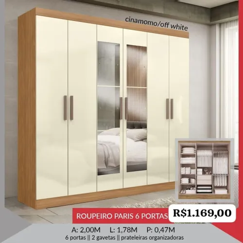 Guarda roupa de casal 6 portas 2 com espelho