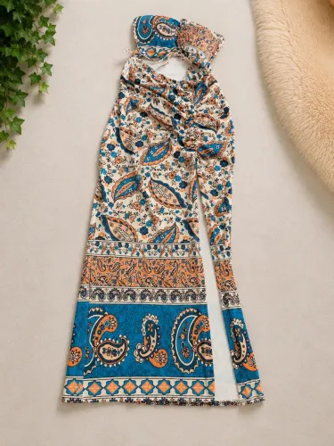 Vestido longo estampado paisley único