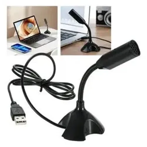 Microfone Usb De Mesa Com Haste Flexível Computador Cor Preto