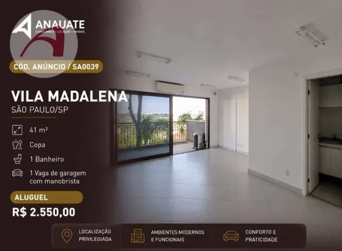 SALA COM 41 M² PARA LOCAÇÃO NA RUA CERRO CORA - VILA MADALENA