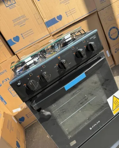 FOGAO ATLAS 4 BOCAS PRETO INOX AUTOMATICO-PRODUTO NOVO COM UM ANO DE GARANTIA!
