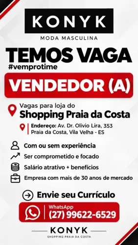 Vaga para vendedor (a) com ou sem experiência!