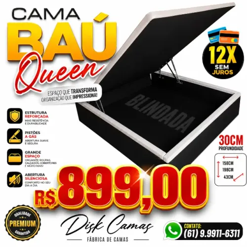CAMA BAÚ QUEEN BLINDADA - MAIS ESPAÇO, CONFORTO E ORGANIZAÇÃO POR APENAS R$899,00!
