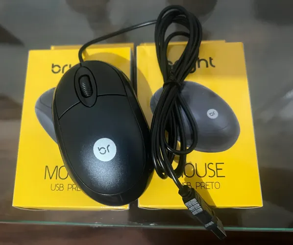 Mouse Bright Preto Usb Com Fio Óptico Ergonômico