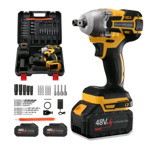 Chave de Impacto 3 em 1 48V com 2 Baterias, Maleta e Kit completo