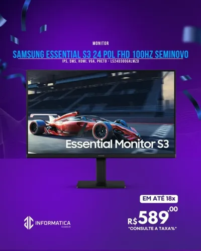 MONITOR SAMSUNG ESSENTIAL S3 24 POL FHD 100HZ SEMINOVO