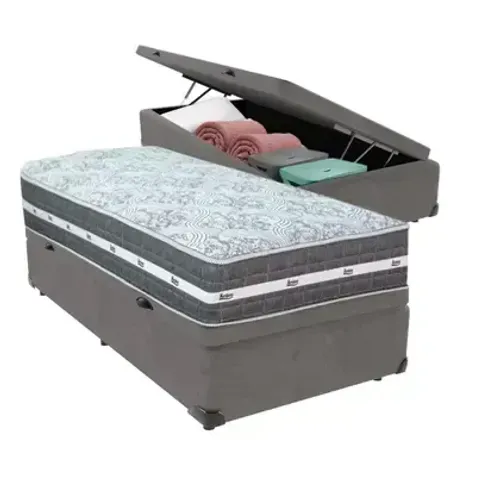 Cama Solteiro Completa: Colchão Solteiro + Cama Base Suede Box Baú