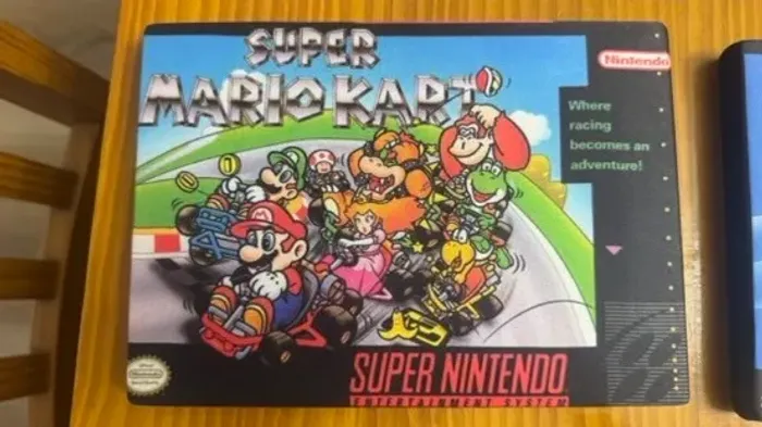 Quadro gamer SNES Super Mario Kart artesanal 21x15 cm
