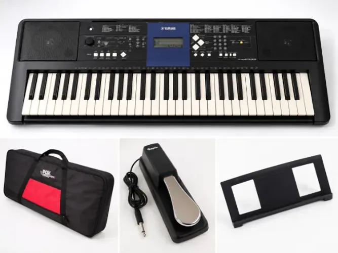 Teclado Yamaha PSR-E333 + Capa + Pedal Sustain + Suporte de Partitura + Fonte
