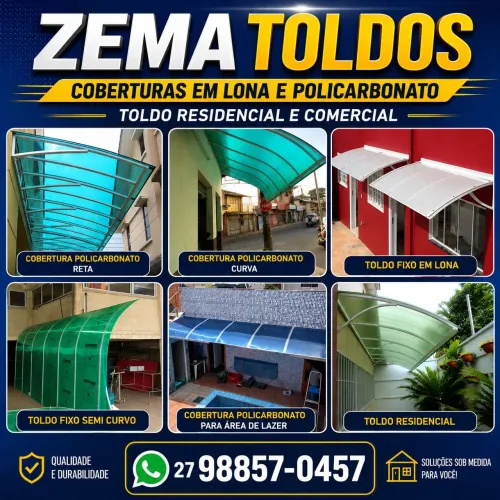 Toldos e coberturas em lona e policarbonato alveolar 6mm/10mm