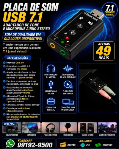 Placa de Som Usb 7