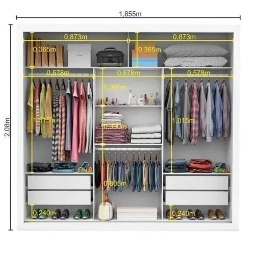 Ótimo Guarda-Roupa Casal 4 Espelhos 3 Portas de Correr 4 Gavetas Branco