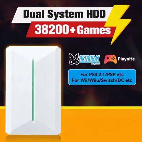 HD externo 500 gigas com sistema dual configurado para ambiente de jogos retrô.