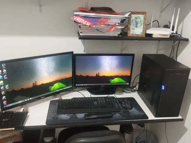 PC GAMER - Desktop completo, Monitor 21", tv de 24" mouse Lenovo + teclado + Cadeira