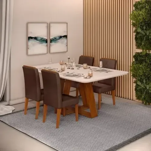Conjunto de Sala de Jantar 4 Cadeiras Tampo sem Vidro 170x90 Cm Kiara Freijó Yasmin Moca