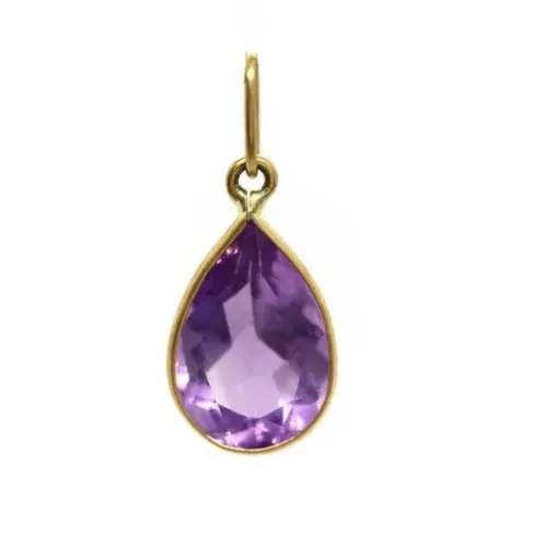 Pingente Gota Lilás ou Verde Zircônia Ouro 18 Kilates 5 mm