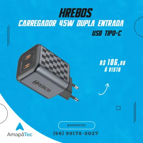 Carregador Turbo 45w Hrebos Dupla Entrada Usb-c Tipo-c