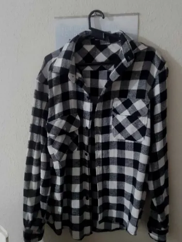 Camisa Masculina Flanelada Xadrez Com Bolsos Preta M