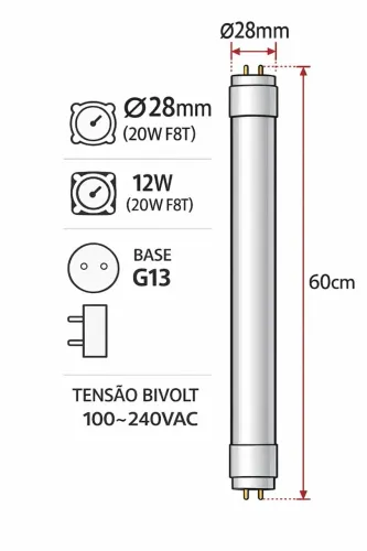 Lâmpada LED tubular 9w 6500k AVANT