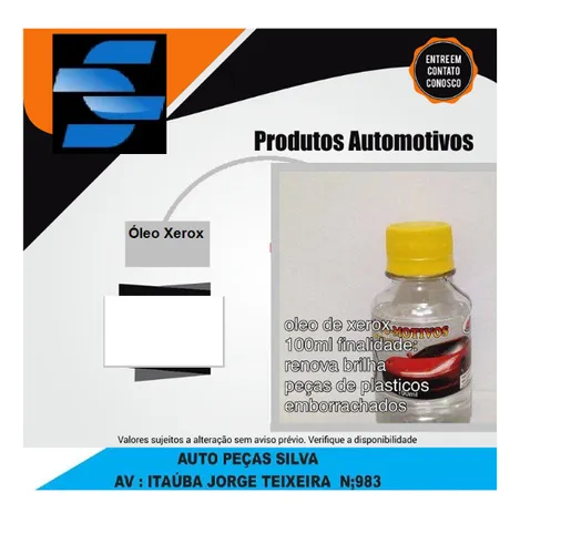 Oleo xerox 100 ml painel pneu fica preto gfgf
