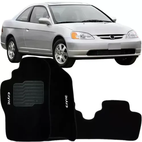 Tapete Honda Civic 2001 à 2006 - Borracha - Preto 3 Peças - W1259