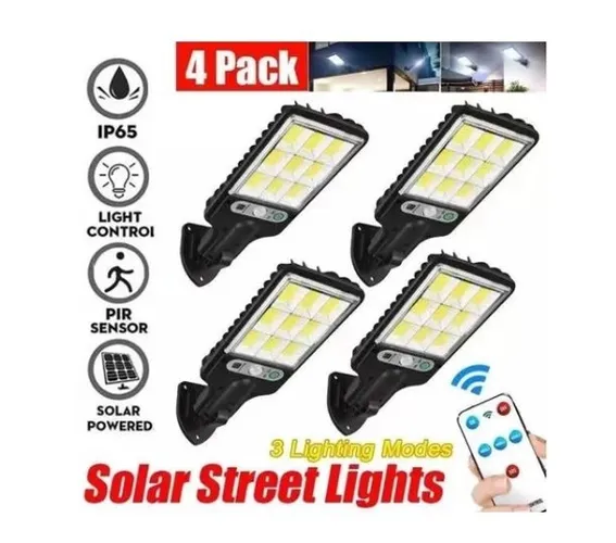 4 Luminária Solar 108 Leds Controle Remoto Sensor Presença 21w