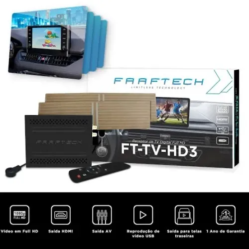 Receptor de TV Digital Automotivo Faaftech FT-TV-HD3 Full HD