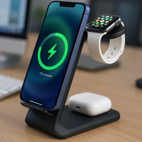 Base Carregador Indução Sem Fio Magsafe 3em1 Iphone AppleWatch Airdots tudo ao mesmo tempo