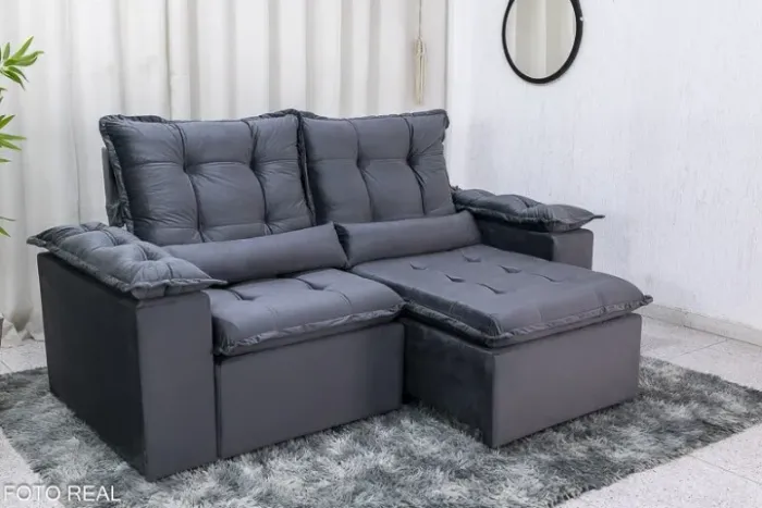 Sofá Retrátil Reclinável Grécia 2.00m Veludo Cinza - Sem Caixa Frete Grátis - Até 12x