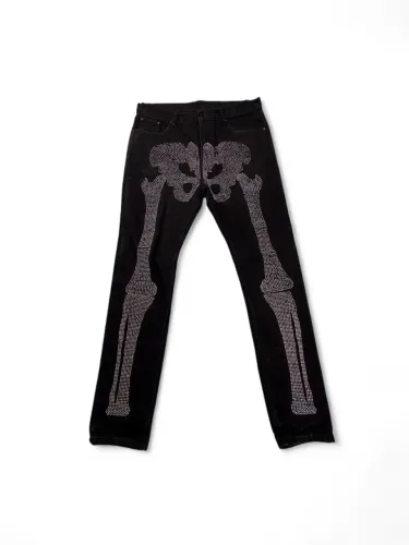 Calça Jeans Preta Mnml com Detalhe de Esqueleto