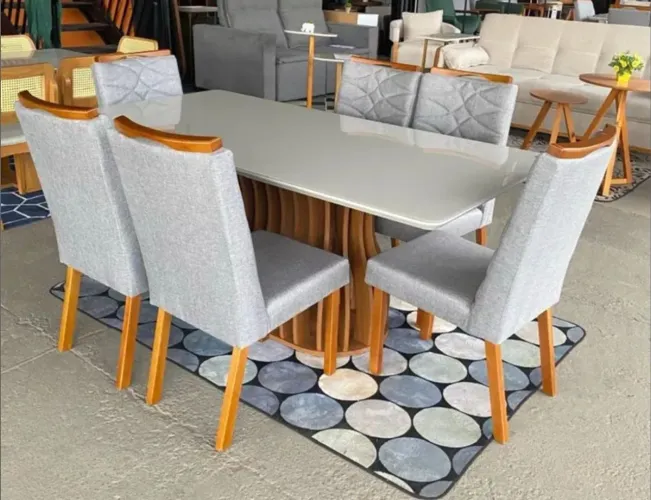 Mesa de jantar arca com 6 cadeiras no linho 