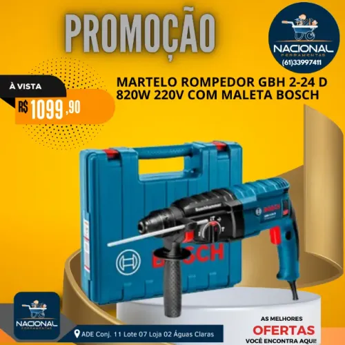 Martelo Rompedor GBH 2-24 D 1/2 Pol 820W 220V com Maleta BOSCH
