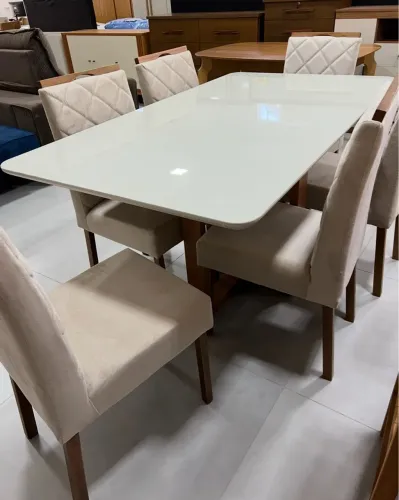 Mesa 6 Cadeiras Tampo de Vidro PROMOÇÃO