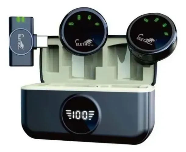 Microfone Lapela Sem Fio Eletro Mex El-1837 - Usb C Cor Preto