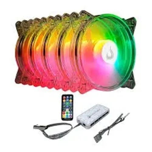 Kit Com 5 Ventoinhas Rise Mode Crystal Sound, 120mm, ARGB - Novas!