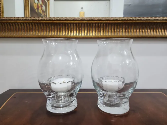 2 Luminárias de cristal com 2 castiçais de vidro com vela NOVO