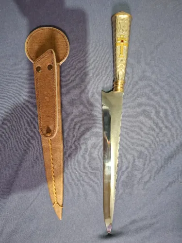 Faca gaucga prateada cabo alpaca bainha de couro