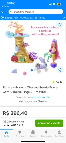 Mini Barbie sereia com coral 
