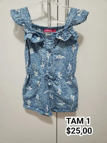 Macacão Jeans Estampado Infantil - Tam 1