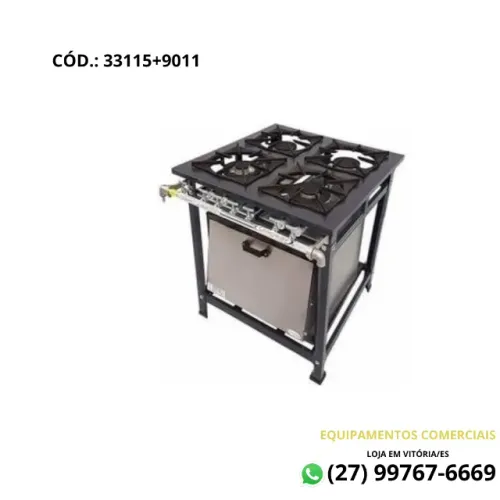 Fogão 4 Bocas Baixa Pressão e Forno Grande 98L Inox 30x30 QD/QS - Itajobi Fogões