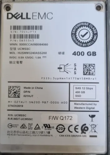 Lote 5 Ssd dell 400gb nvme sas 12gb Pn 021hjt cada no lote