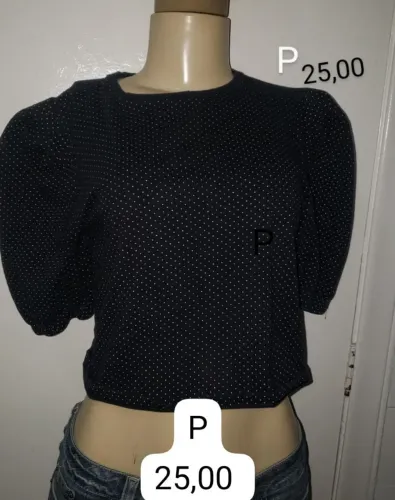 BAIXOU O PREÇO! Blusa preta de poá branco. NOVA!