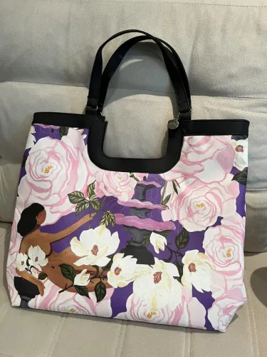 Bolsa Grande de Ombro Estampada Flores Nova