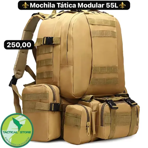 Mochila Tática Tan 55 L Modular