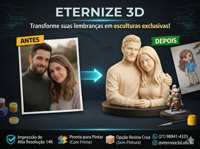 Eternize 3D - Esculturas em Resina 14K (Fotos, Desenhos e Personagens)