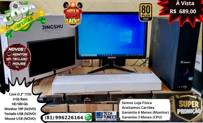 PC Computador Completo Core I3 - (4 Gb Ram-SSD 120, HD 500GB) - MONITOR 19 NOVO - OFERTA!