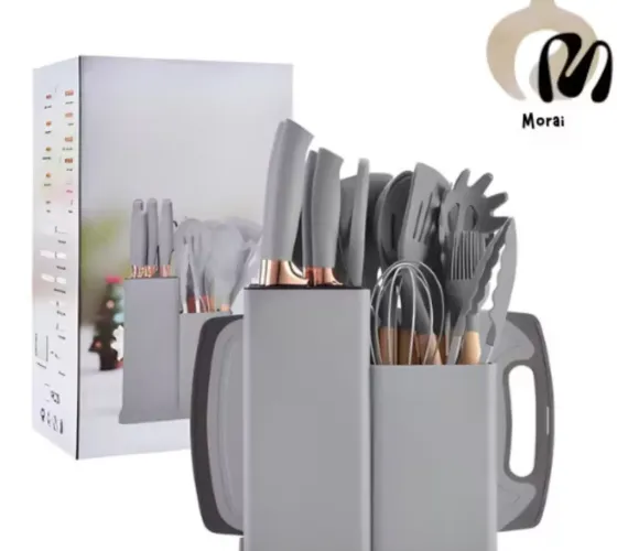 Kit Utensílios de Cozinha 19 Peças ? Silicone com Cabo de Madeira ? Completo e Resistente