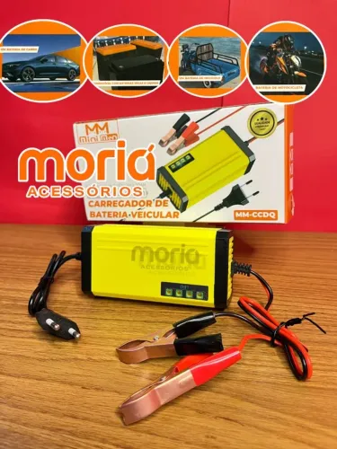 Carregador de Bateria Veicular Automotivo Carro Moto Bivolt Tomada Fonte 12v Cabo Chupeta